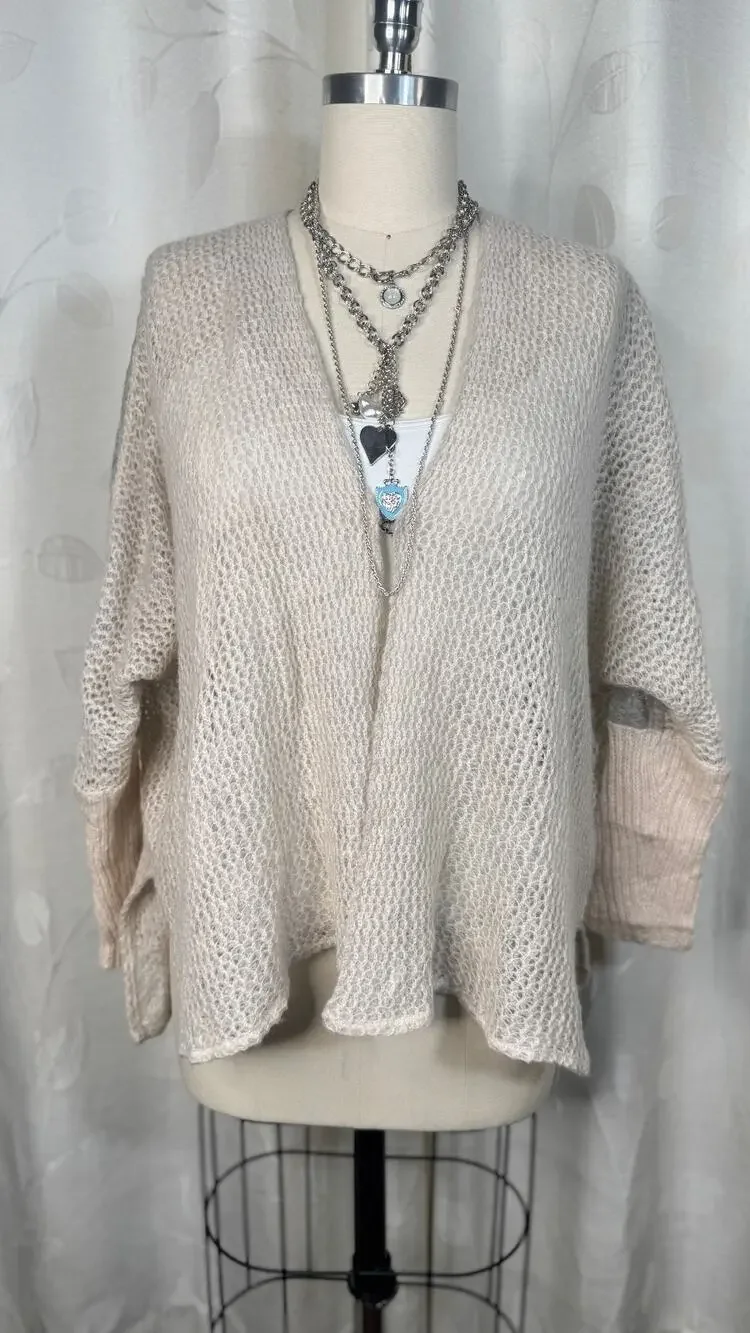 Free People Alpaca Blend Open Front Dolman Sleeve Lace Back Cardigan, Size S